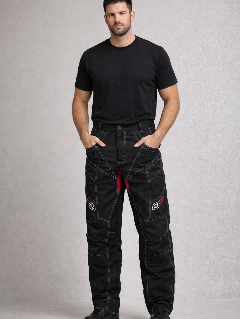 Pilot Motorsports Rev Vented Biker Pants Black Red Mens 32"W X 30"L